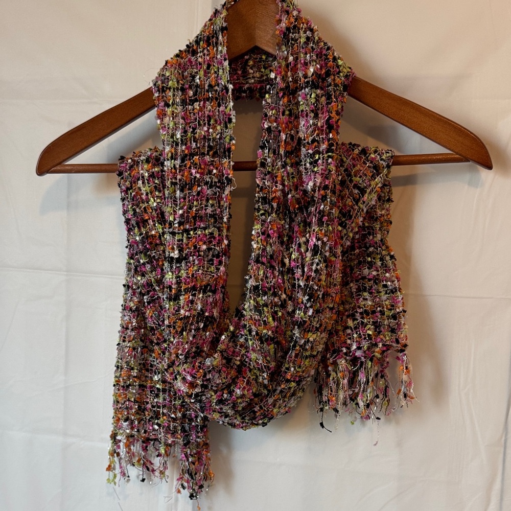 Pink Brown Green Fancy Ribbon Scarf Confetti Classic Accessory Multi colored - Picture 8 of 15